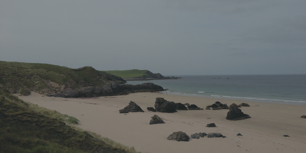 Photo of Durness Beach in Scotland on a peaceful,dry and overcast day