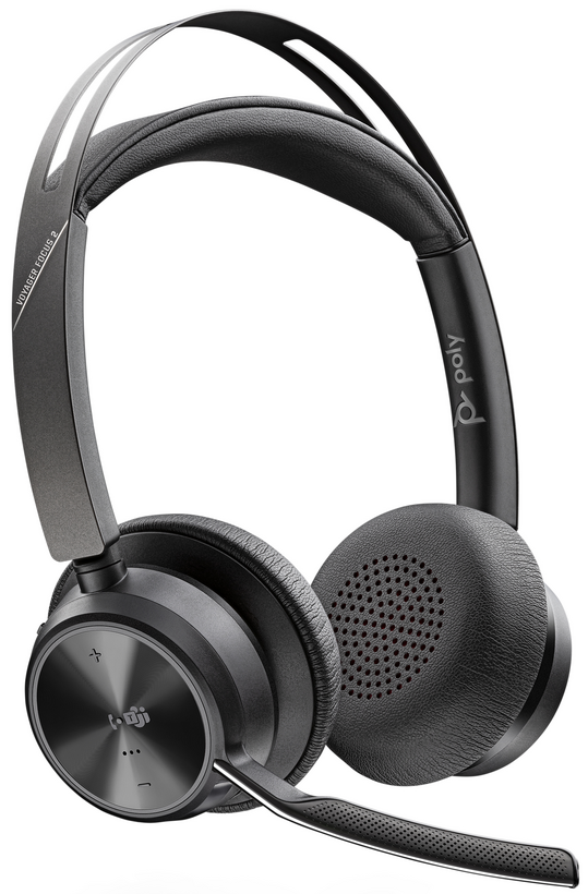 Poly Votager Focus 2 headset with adjustable boom Mike.