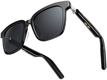 An image of Soundcore Frames. Black sun glasses frames with tinted lenses. 