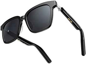 An image of Soundcore Frames. Black sun glasses frames with tinted lenses.